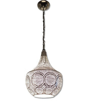 Load image into Gallery viewer, BR425 Silver Plated Tin Filigrain Oriental Hanging Cone Pierced LED Lampshade