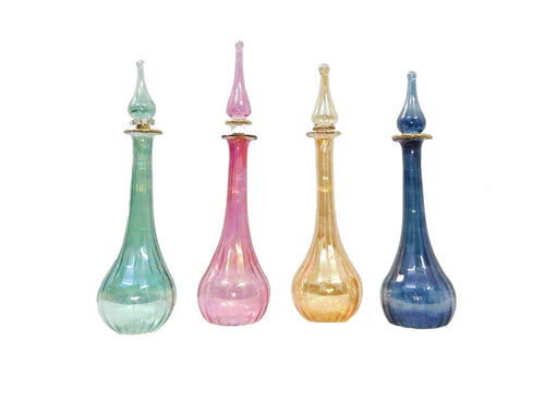 LW16 Pyrex Green Pink Blue Amber Glass Egyptian Perfume Bottle LOT