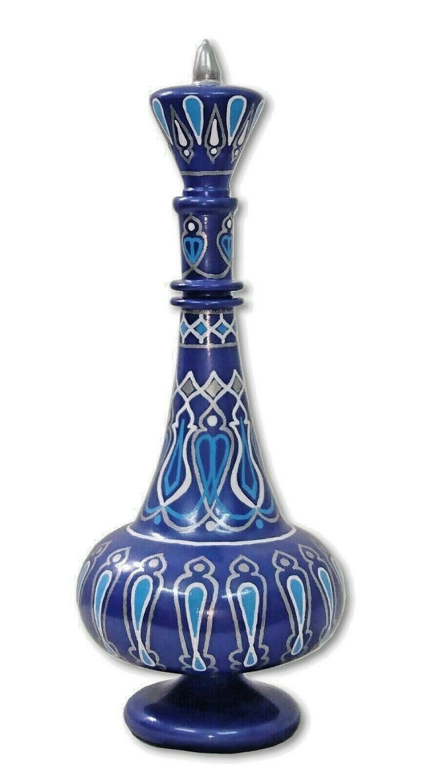 LJ505 Hand Painted MouthBlown Glass Arabesque Blue I Dream of Jeannie Bottle
