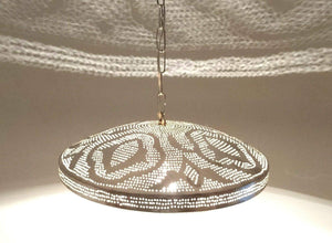 B294 Round Pie Tin Moroccan Silver Filigrain Lampshade LED Hanging Lamp