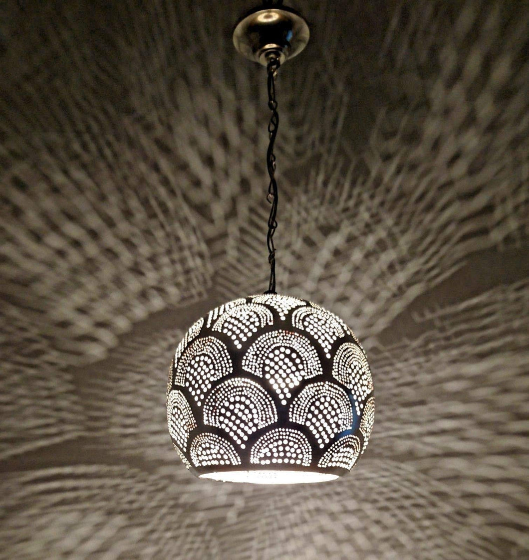 BR424 Tin Mosaic Home Decor Night Ball Silver LED Lampshade Hanging Lamp