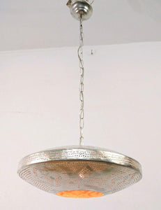 B294 Round Pie Tin Moroccan Silver Filigrain Lampshade LED Hanging Lamp