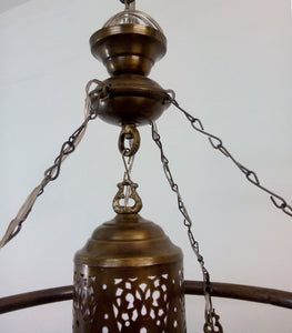 BR372 Antique Style Handmade Brass Ring 9 Down Light Large Moroccan Chandelier