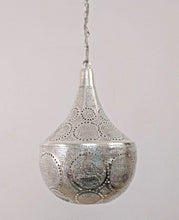 Load image into Gallery viewer, BR425 Silver Plated Tin Filigrain Oriental Hanging Cone Pierced LED Lampshade