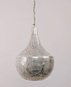 BR425 Silver Plated Tin Filigrain Oriental Hanging Cone Pierced LED Lampshade