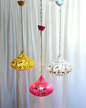 Load image into Gallery viewer, B268 Tin Mosaic Moroccan Lampshade Hanging Lamp White/Pink/Yellow