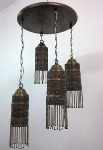 BR223 Antique Style Ceiling Fixture 4 Shades Moroccan Brass Chandelier
