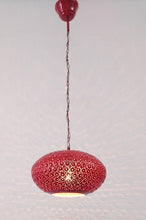 Load image into Gallery viewer, B260R Round Pie Tin Moroccan Red Lampshade Hanging Lamp Peacock Tail Shadow