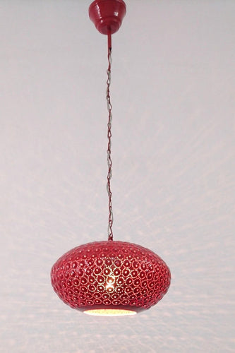 B260R Round Pie Tin Moroccan Red Lampshade Hanging Lamp Peacock Tail Shadow