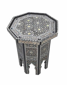 W103 Mother of Pearl Octagonal Corner Wood Table Arabesque End Coffee Trinket