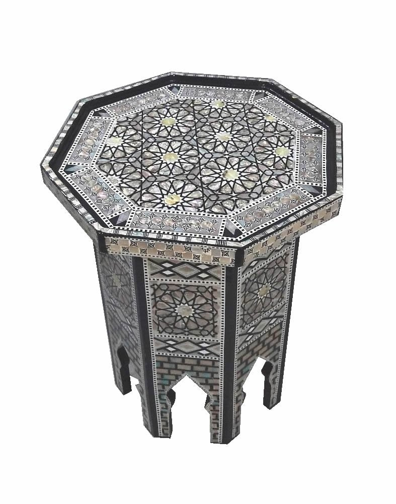W103 Mother of Pearl Octagonal Corner Wood Table Arabesque End Coffee Trinket