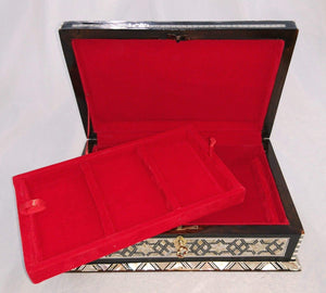 J87 Mother of Pearl Mosaic Trinket Egyptian Rectangular Velvet Jewelry Box