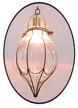 Load image into Gallery viewer, B278 Mouth-Blown Clear Glass Pumpkin Wrought Iron Hanging Lamp