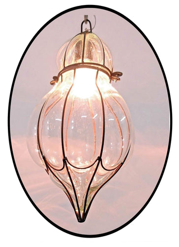 B278 Mouth-Blown Clear Glass Pumpkin Wrought Iron Hanging Lamp