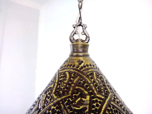 BR338 Elegant Pierced Brass Pendant Oriental Lampshade RED Beads