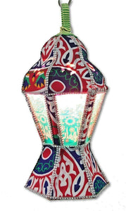 AA101 Egyptian Ramadan Tin Hexagonal Lantern Colored Glass Table/Hanging Lamp