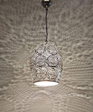 Load image into Gallery viewer, BR421 Tin Mosaic Globe Moroccan Silver Lampshade Hanging Lamp