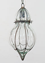 Load image into Gallery viewer, B278 Mouth-Blown Clear Glass Pumpkin Wrought Iron Hanging Lamp