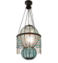 Load image into Gallery viewer, B290 Mouth-Blown Turquoise Glass Wrought Iron Beaded Chandelier Hanging Lamp