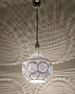 BR425 Silver Plated Tin Filigrain Oriental Hanging Cone Pierced LED Lampshade