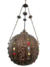 Load image into Gallery viewer, BR258 Vintage Handmade Jeweled Moroccan Large Brass Ball Hanging Lamp/Light