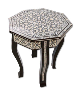 W156 Mother of Pearl Moroccan Corner Wood Octagonal Table Brown End Coffee
