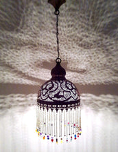 Load image into Gallery viewer, BR386 Handcrafted Beaded Moroccan Mosaic Hanging Brass Lampshade