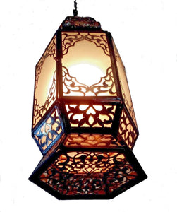 B221 Large Hexagonal Moroccan Lamp with White Frosted Glass