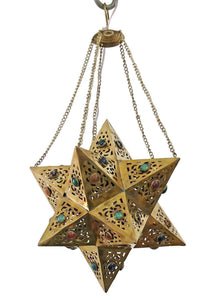 BR354 Handmade Brass Egyptian Moroccan Jeweled Star Pendant Hanging Lamp