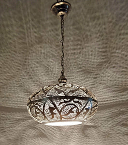 BR417 Round Pie Tin Moroccan Silver Lampshade Hanging Lamp