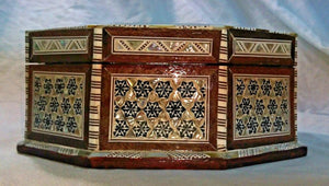 J71 Gorgeous Mother of Pearl Mosaic Trinket Octagonal Egyptian Chest Jewelry Box