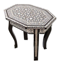Load image into Gallery viewer, W158 Mother of Pearl Egyptian Corner Wood Octagonal Table Black End Coffee