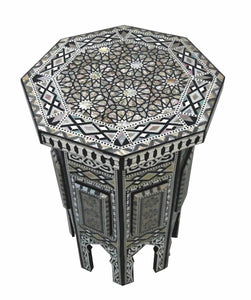 W95 Mother of Pearl Octagonal Corner Wood Table Arabesque End Coffee Trinket