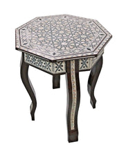 Load image into Gallery viewer, W155 BR Mother of Pearl Moroccan Corner Wood Octagonal Table Brown End Coffee