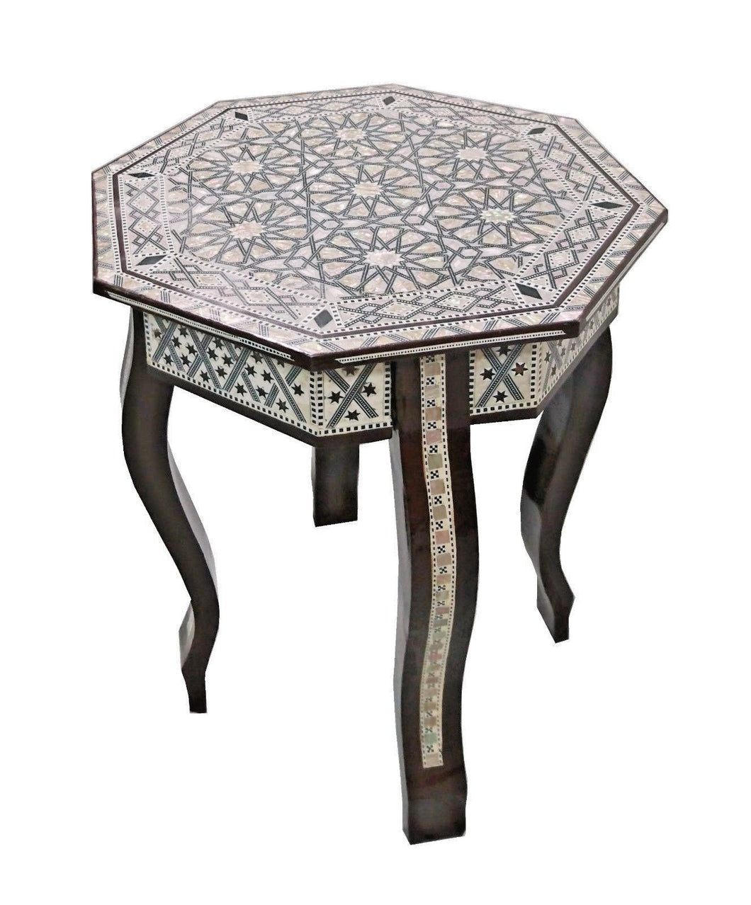 W155 BR Mother of Pearl Moroccan Corner Wood Octagonal Table Brown End Coffee