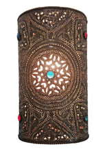 Load image into Gallery viewer, BR411 Handmade Moroccan Cylinder Brass Wall Decor Jeweled Sconce