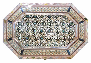 J70 Gorgeous Mother of Pearl Mosaic Trinket Octagonal Egyptian Chest Jewelry Box