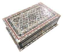 Load image into Gallery viewer, J87 Mother of Pearl Mosaic Trinket Egyptian Rectangular Velvet Jewelry Box
