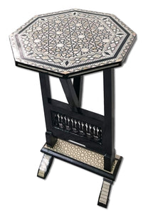 W113 Black Mother of Pearl Egyptian Folding Wood Octagonal End Coffee Table
