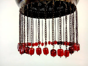 BR338 Elegant Pierced Brass Pendant Oriental Lampshade RED Beads