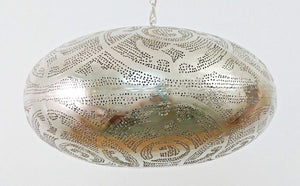 BR418 XL Large Round Pie Tin Moroccan Silver Lampshade Hanging Lamp