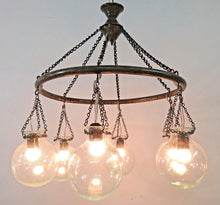 Load image into Gallery viewer, BR405 Antique Style 6 Mouth-Blown Ball Globes Glass/Brass Ring Large Chandelier