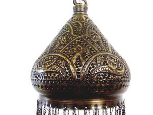 BR338 Elegant Pierced Brass Pendant Oriental Lampshade RED Beads