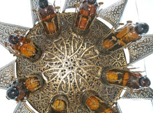 Load image into Gallery viewer, BR121 Large Brass Moroccan Light Fixture with Mouth Blown Amber Glass Inserts