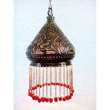 Load image into Gallery viewer, BR338 Elegant Pierced Brass Pendant Oriental Lampshade RED Beads