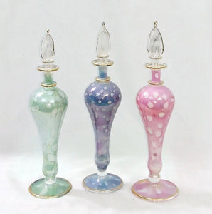 LW14 Large Pyrex Green Blue Pink Marble Glass Egyptian Perfume Bottle LOT
