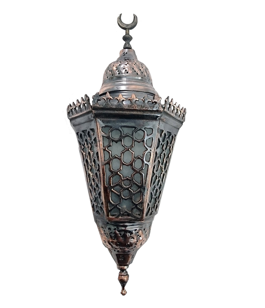 BR408 Antique Style Cast Brass Frosted White Glass Egyptian Net Wall Sconce