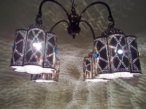 BR44 Vintage Reproduction Egyptian Jeweled Spider Brass Chandelier