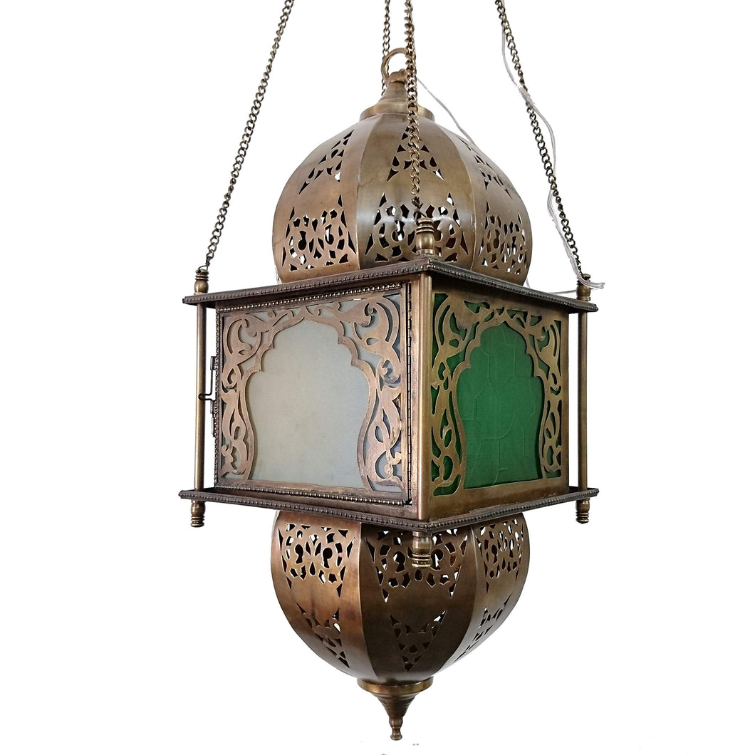 BR392 Vintage Reproduction Square Moroccan/Egyptian Art Hanging Lantern/Lamp