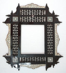 W100 Dark Red Brown Arabesque Mother of Pearl Wood Mirror Rectangular Frame